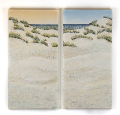 Folkert Rasch, Listland-Pärchen – Mischtechnik auf Leinwand, zweiteilig, je 40 × 80 cm, Sylter Dünen mit Strandhafer und Blick auf die Nordsee