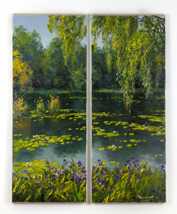 Gerhard Nesvadba, Seerosenteich I+II – Öl auf Leinwand, zweiteilig, gehängt 85 × 100 cm