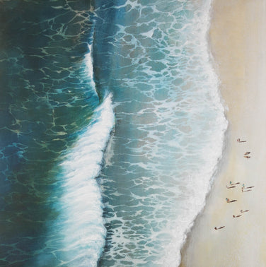 IMAG’IN ART, Vagues sur la Plage – Mixed Media, 80 × 80 cm