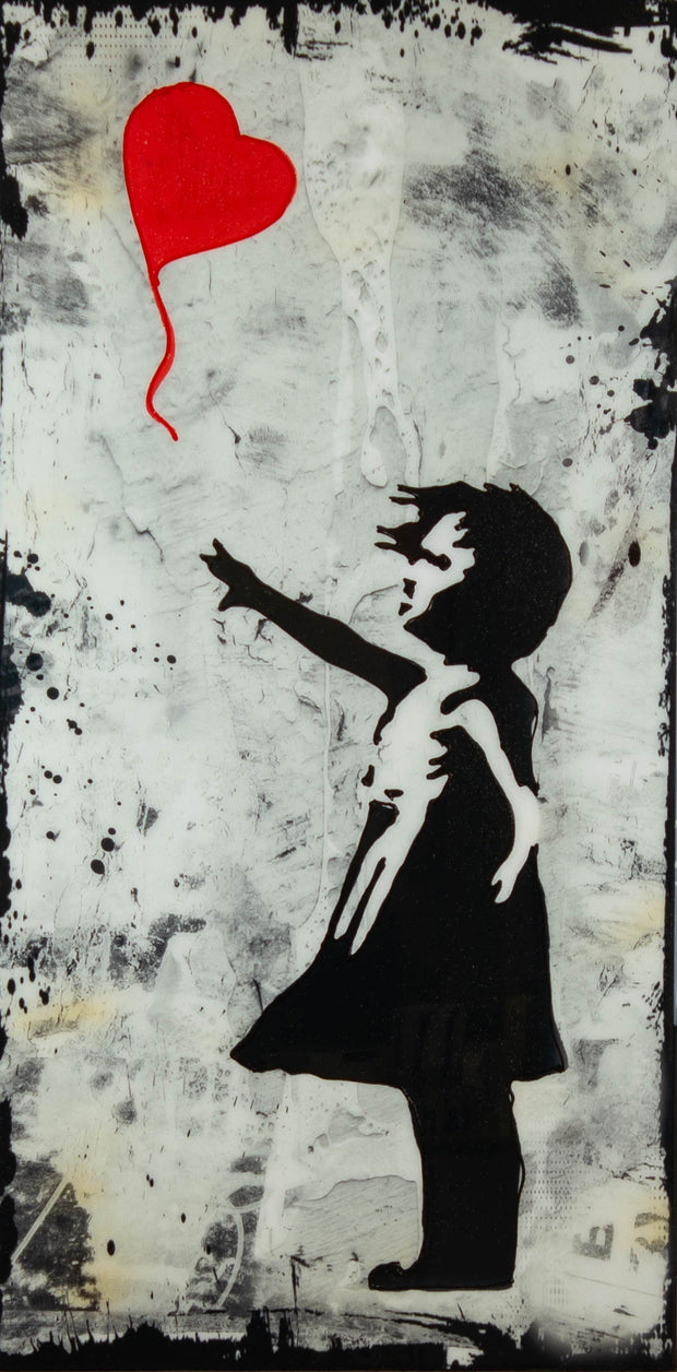 Micha Baker, My Balloon – tribute Banksy, Epoxy auf Aluminium, 60 × 120 cm
