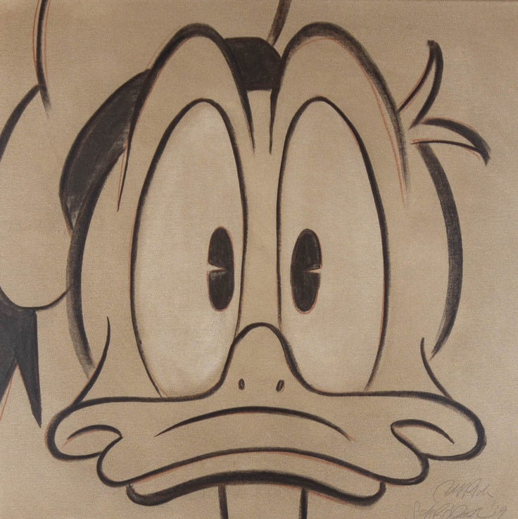 Ulrich Schröder, Donald (frontal) – Kohle auf Acryl, 75 × 75 cm, frontale Kopfstudie in Kohle auf getöntem Grund