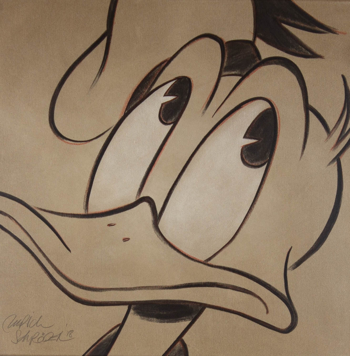 Ulrich Schröder, Donald (seitlich) – Kohle auf Acryl, 75 × 75 cm, Kopfstudie im Profil in Kohle auf getöntem Grund