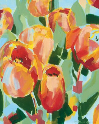 Orange-rote Tulpen auf Himmelblau 2